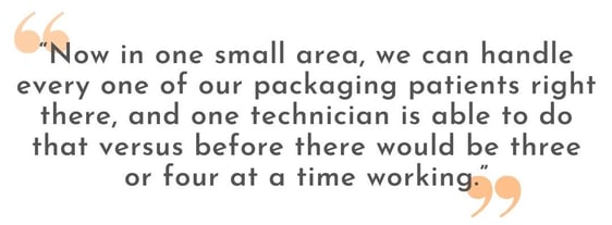 “Now in one small area, we can handle every one of our packaging patients right there, and one technician is able to do that versus before there would be three or four at a time working.” (2)