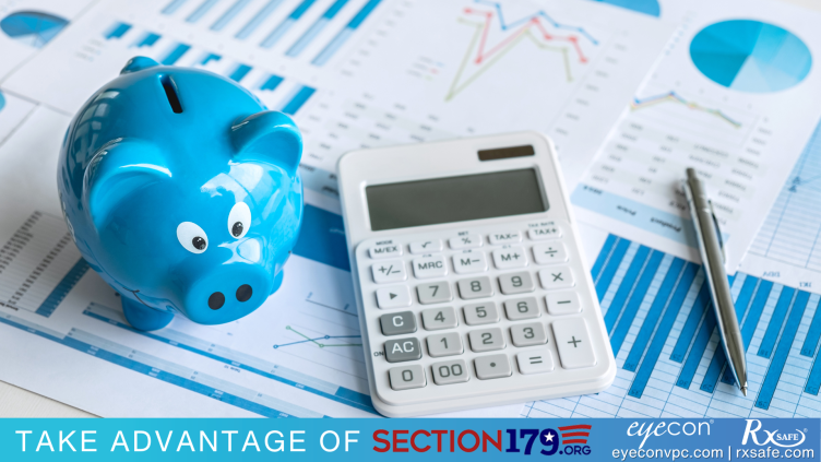 Section 179 graphic piggy bank and calculator